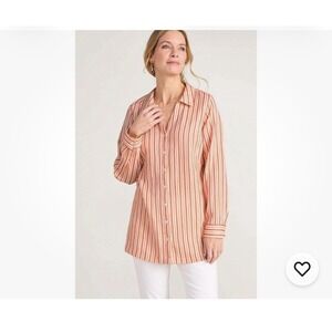 Soft Surroundings Long Sleeve Escambia Gauze Tunic Top Orange Stripe 1X Coastal